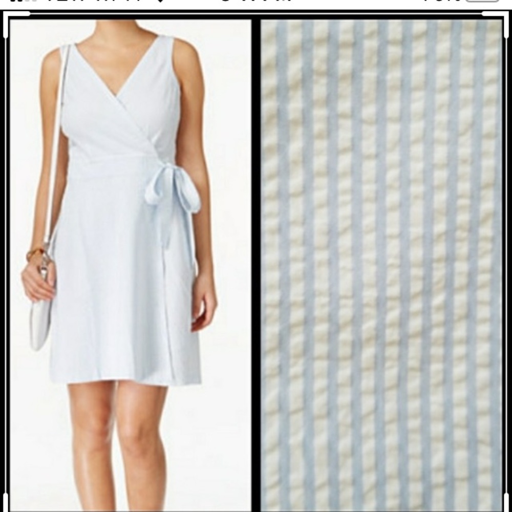 Tommy Hilfiger Seersucker Blue stripe Wrap dress L